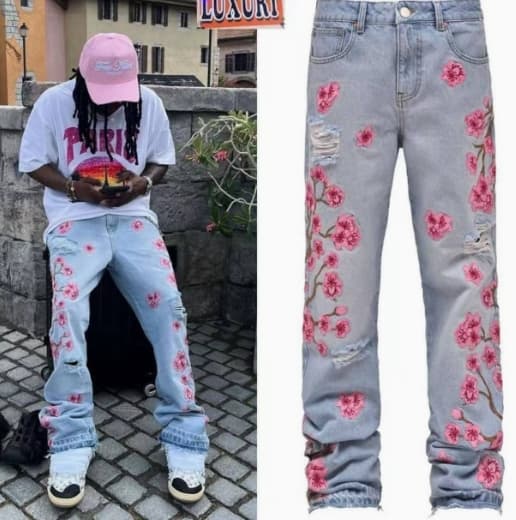 Men's Waxed Straight Jeans - Distressed High Street Denim | Retro Loose Fit Pants