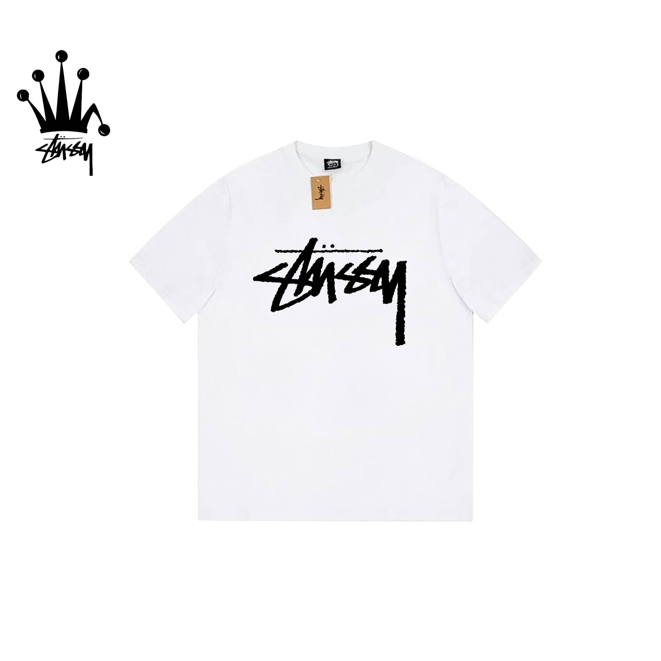 Stussy Front And Back Large Logo Printed Pattern Pure Cotton Short Sleeved T-shirt