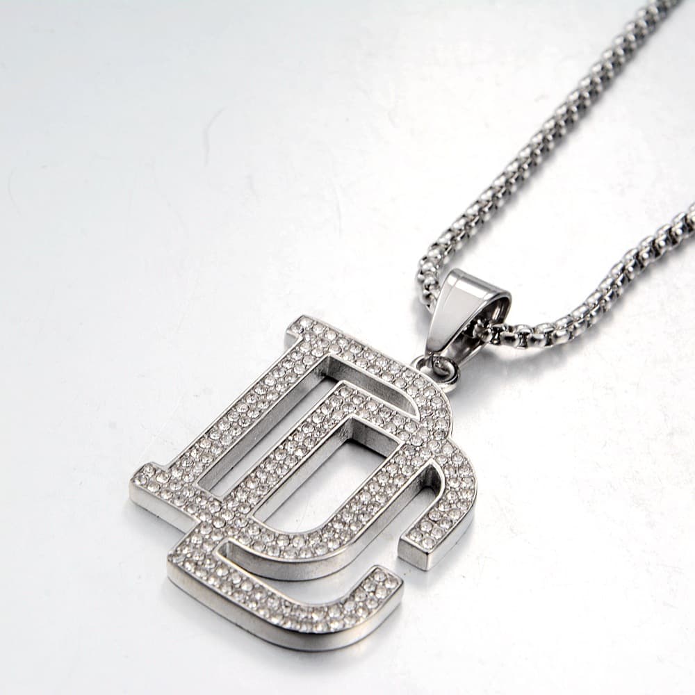 Pendentif carré en diamant DC pour homme, tendance rétro, collier hip-hop polyvalent