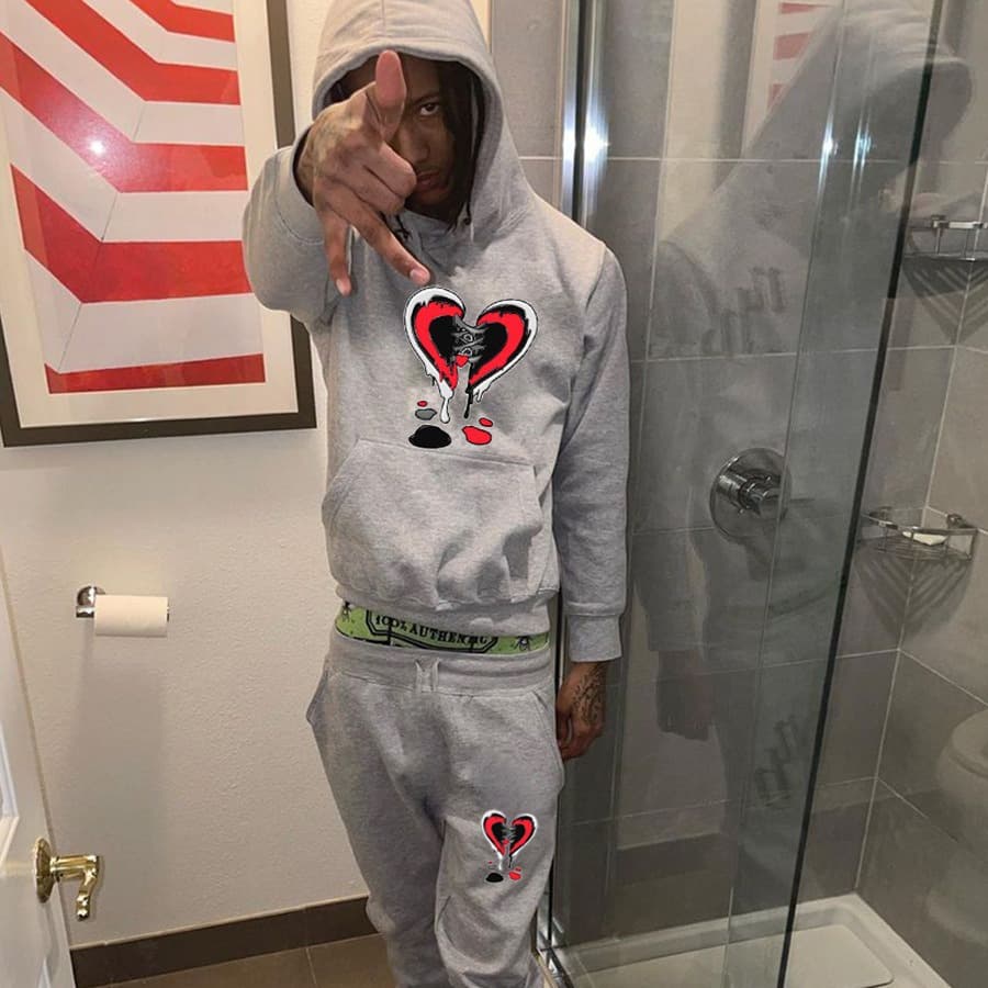 Men's Clothing spring and autumn new cartoon love hooded sweater suit hooded casual sweater sports suit