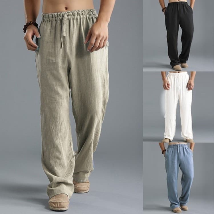 Man's Clothing 2025 New Men's Plus-Size Casual Pants Elasticated Waist Rope Linen Breathable Sports Cotton Linen Pants