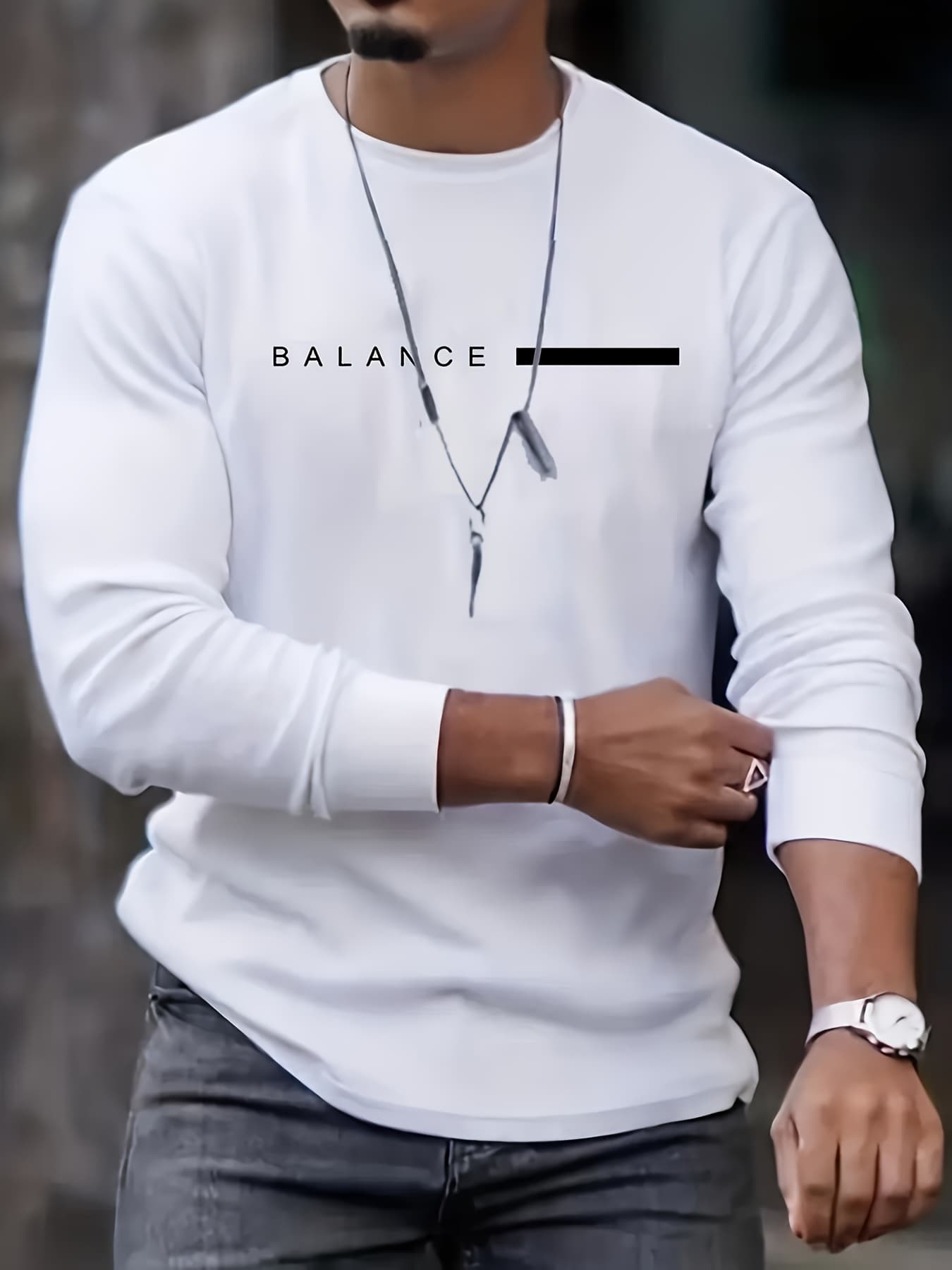 Men's Long Sleeved Round Neck Black T-shirt Top Loose 100 Cotton Tops