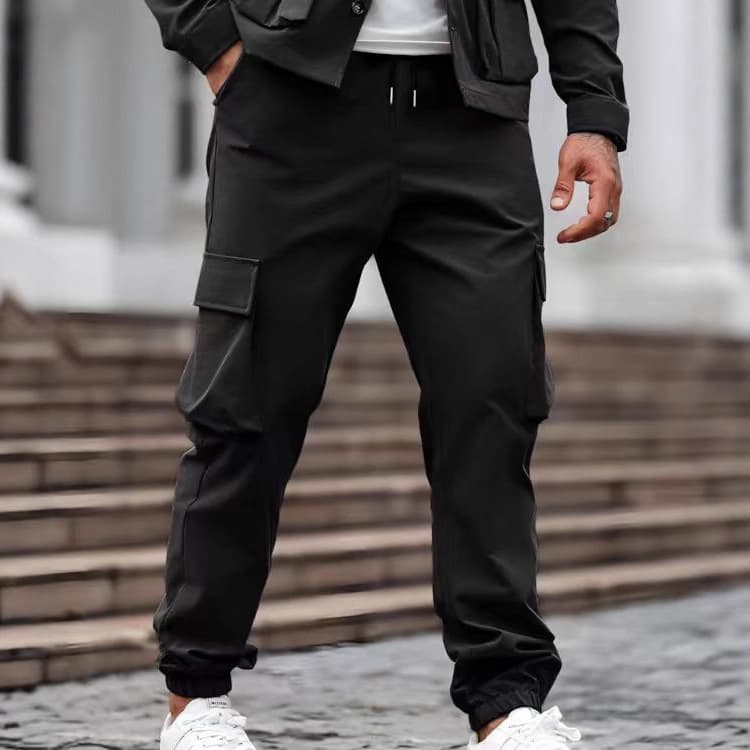 Men's Utility Cargo Pants – Multi-Pocket Tactical Trousers With Adjustable Drawstring Waist (Straight-Leg, Heavyweight Cotton Blend)