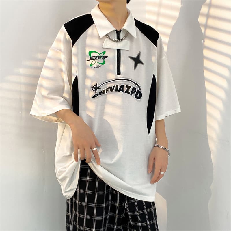 Men's clothing Fashion brand polo shirt short-sleeved men's T-shirt summer style trend ins high street personality hip-hop casual five-point sleeves
