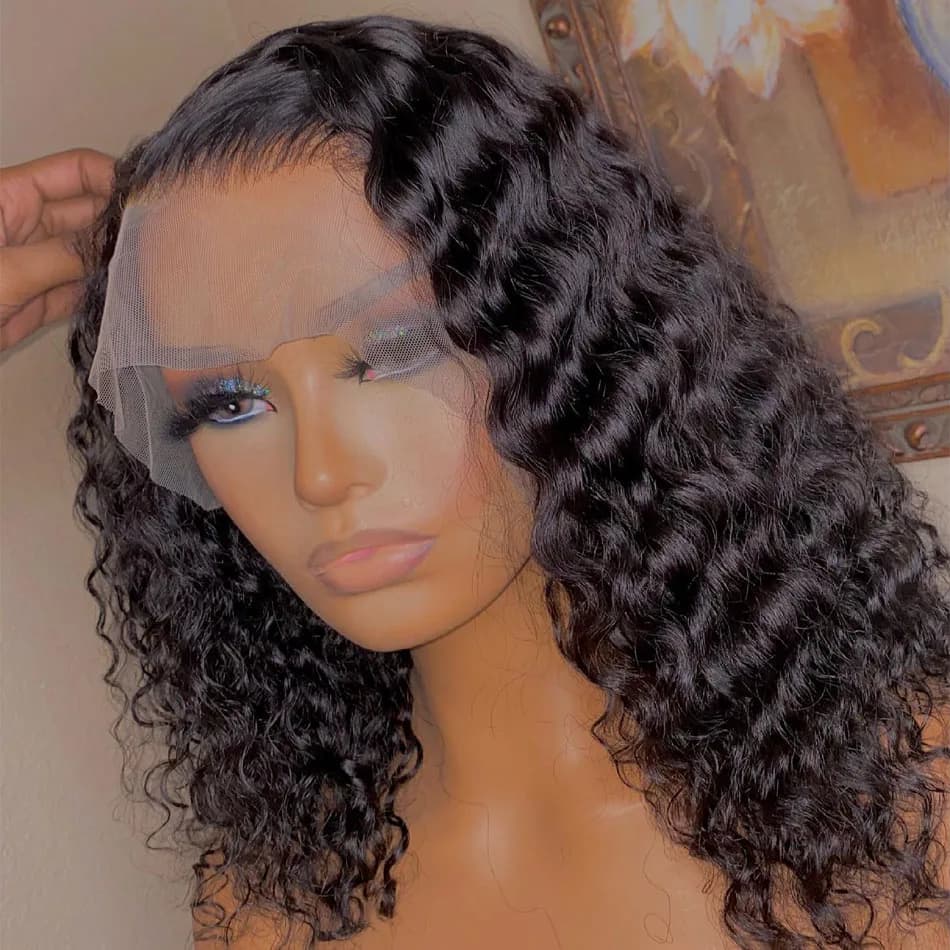 Short Bob Wigs Lace Front Wig Deep Wave Human Hair Curly Lace Closure