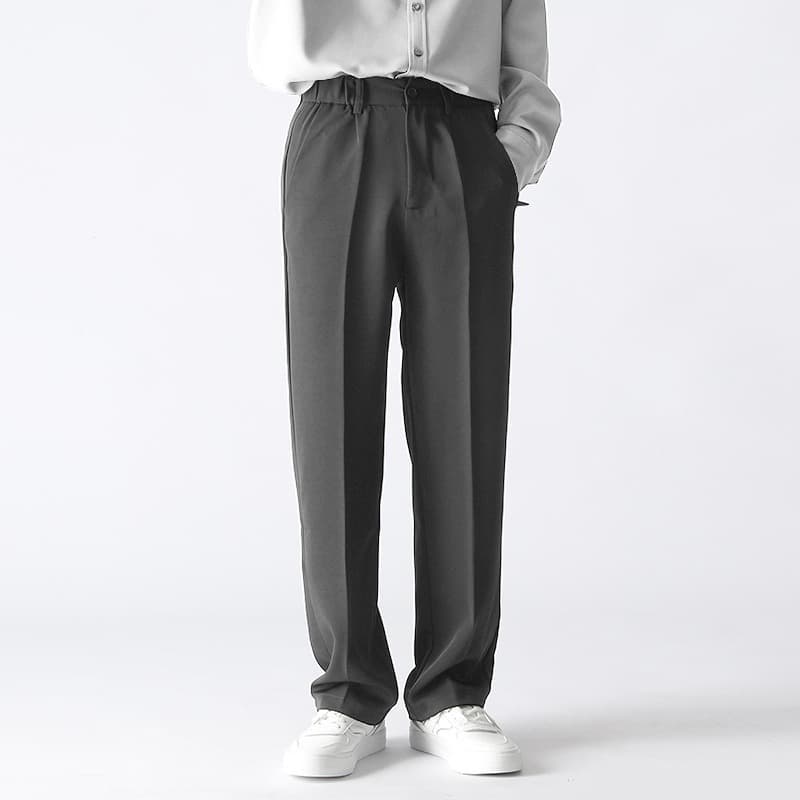 Men's Trendy Suit Pants Straight Leg Wide Leg Casual Long Trousers Loose Fit mid Waist Black Chinos for Spring Autumn