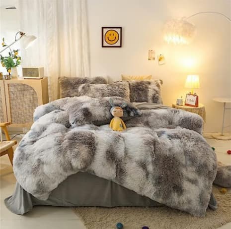 Fluffy Duvet Cover Set , Luxury 3 Pieces Cozy Plush Long Shaggy Fluffy Bedding Set With Zipper Closure, Comforter Not Included