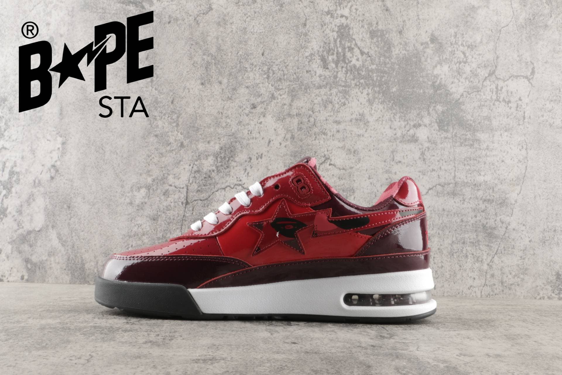 A BATHONG APE Bape ROAD STA Patent Leather Trendy Casual Low Cut Fashionable Board Shoes Wine Red Air Max Men And Women