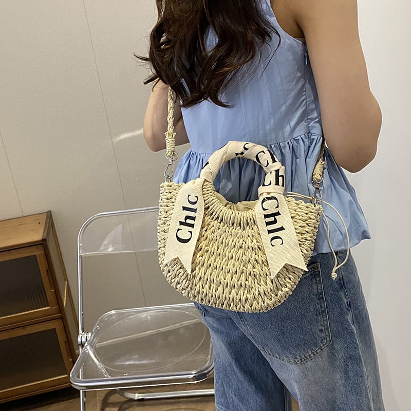 Straw For Women 2025 New Fashion Letter Woven Handbag Shoulder Crossbody Vacation Beach Bag