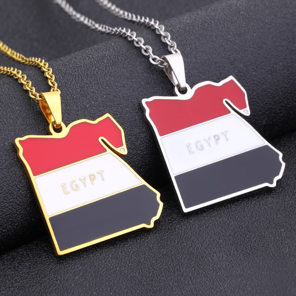 Retro Titanium Steel Egypt Oil Drop Map Pendant Necklace Men's and Women's Stainless Steel Couple Necklace Trend Accessories