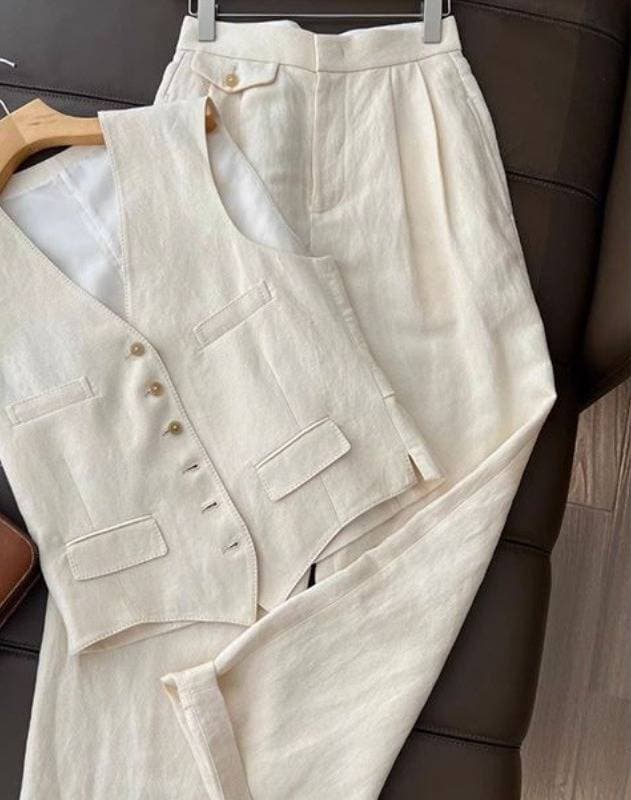 Summer Korean Style Women's Fashion Elegant Two Piece Set Trendy Design Vest And Wide Leg Pants For Instagram