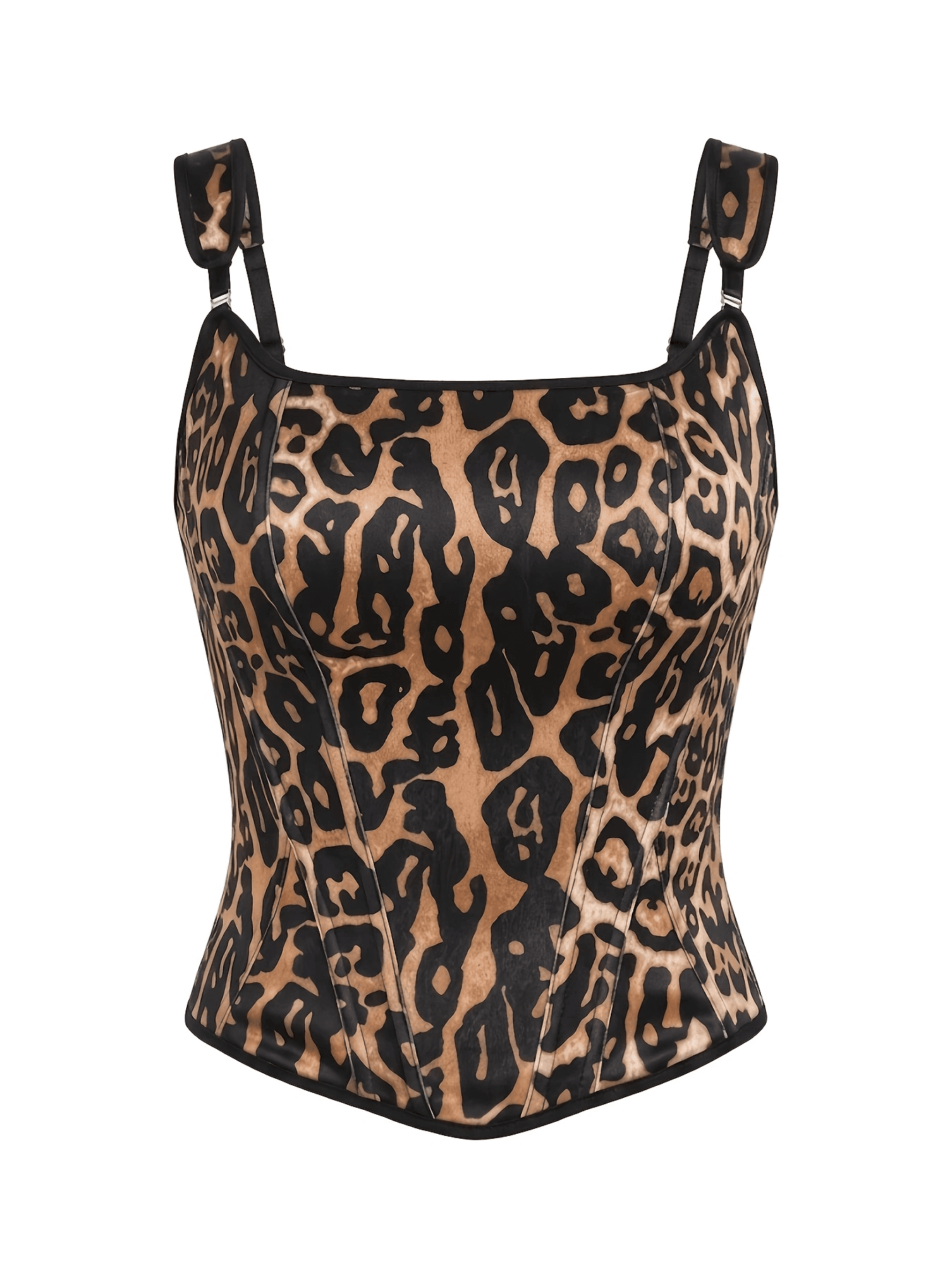 Leopard Print Corset Top With Adjustable Straps & Lace-Up Back - Boned Satin Bustier Crop Top For Women