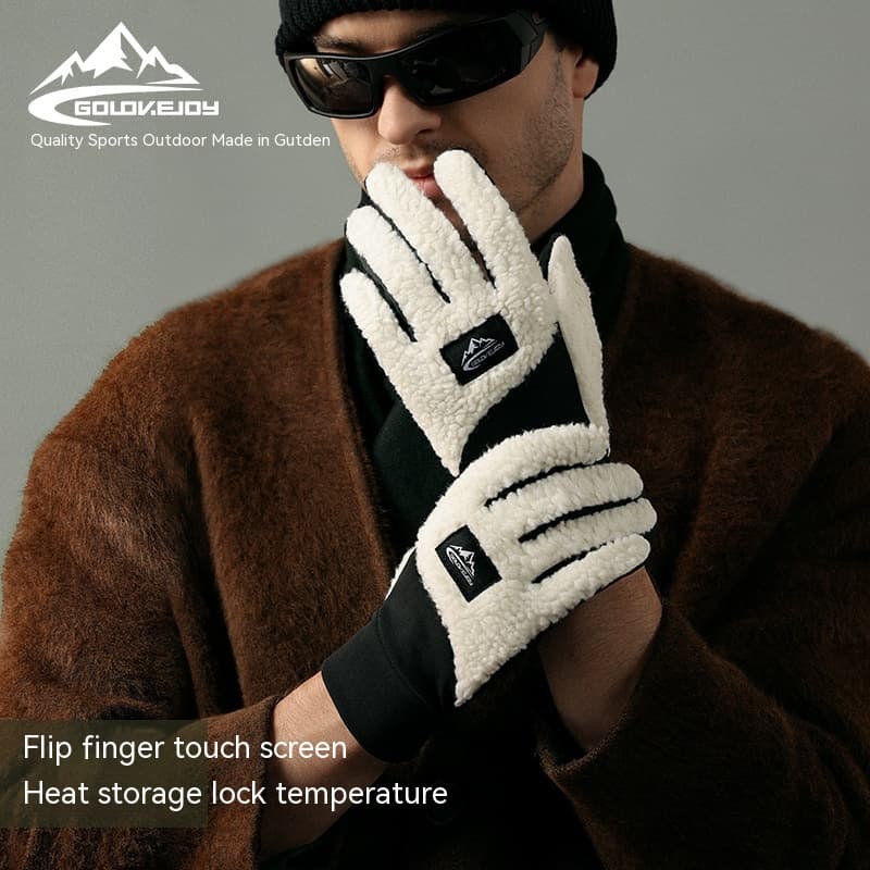 Winter warm men, thickened plush, windproof and cold resistant, touch screen knitted gloves for outdoor cycling, DY54