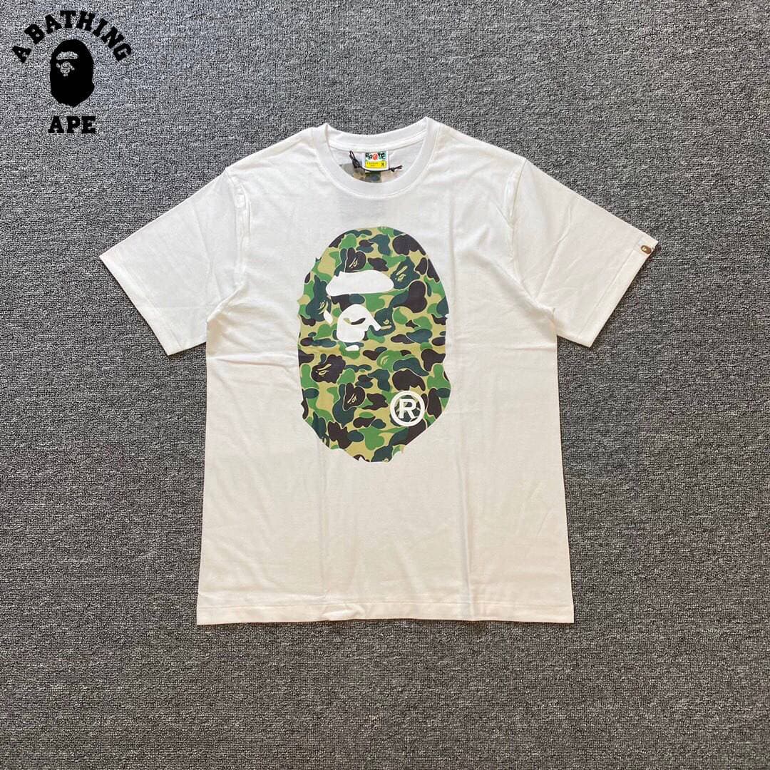 A BATHING APE BAPE-Green Camouflage Ape Man Logo Double-sided Printed Short Sleeved T-shirt Made Of Pure Cotton Fabric