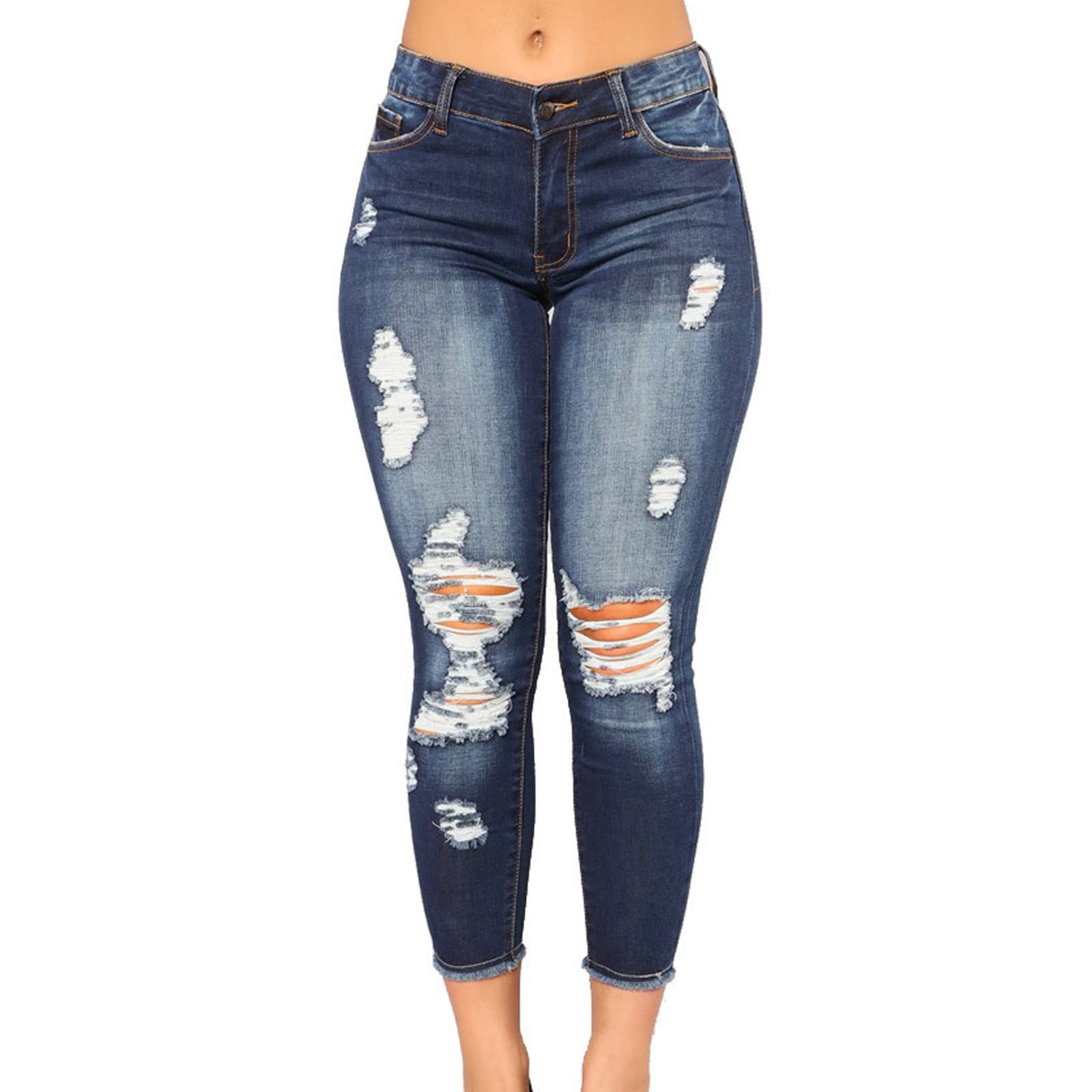 Women's Clothing high waist elastic hole jeans for women