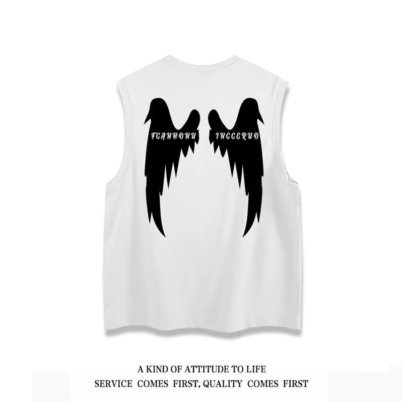 [WingCraft] Men's Vintage Vest - Heavy Cotton Sleeveless | Retro Wing Print Top