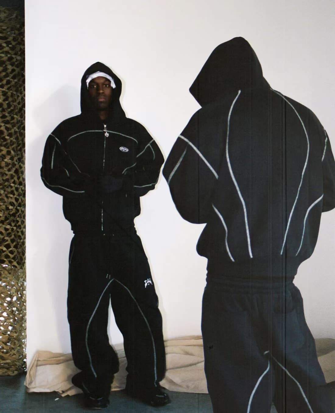 Ensemble de survêtement 2 pièces pour homme, sweat à capuche zippé à rayures réfléchissantes et pantalon de jogging, tenue streetwear décontr