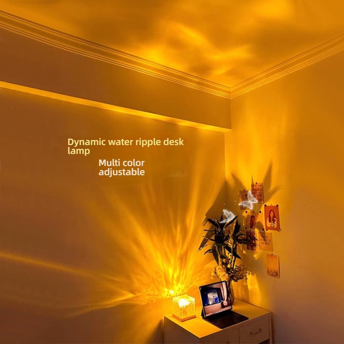 Rotating Water Wave Night Light With Fire & Star Projection - Bedside Mood Lamp For Relaxation, Romantic Gifts & Ambient Lighting