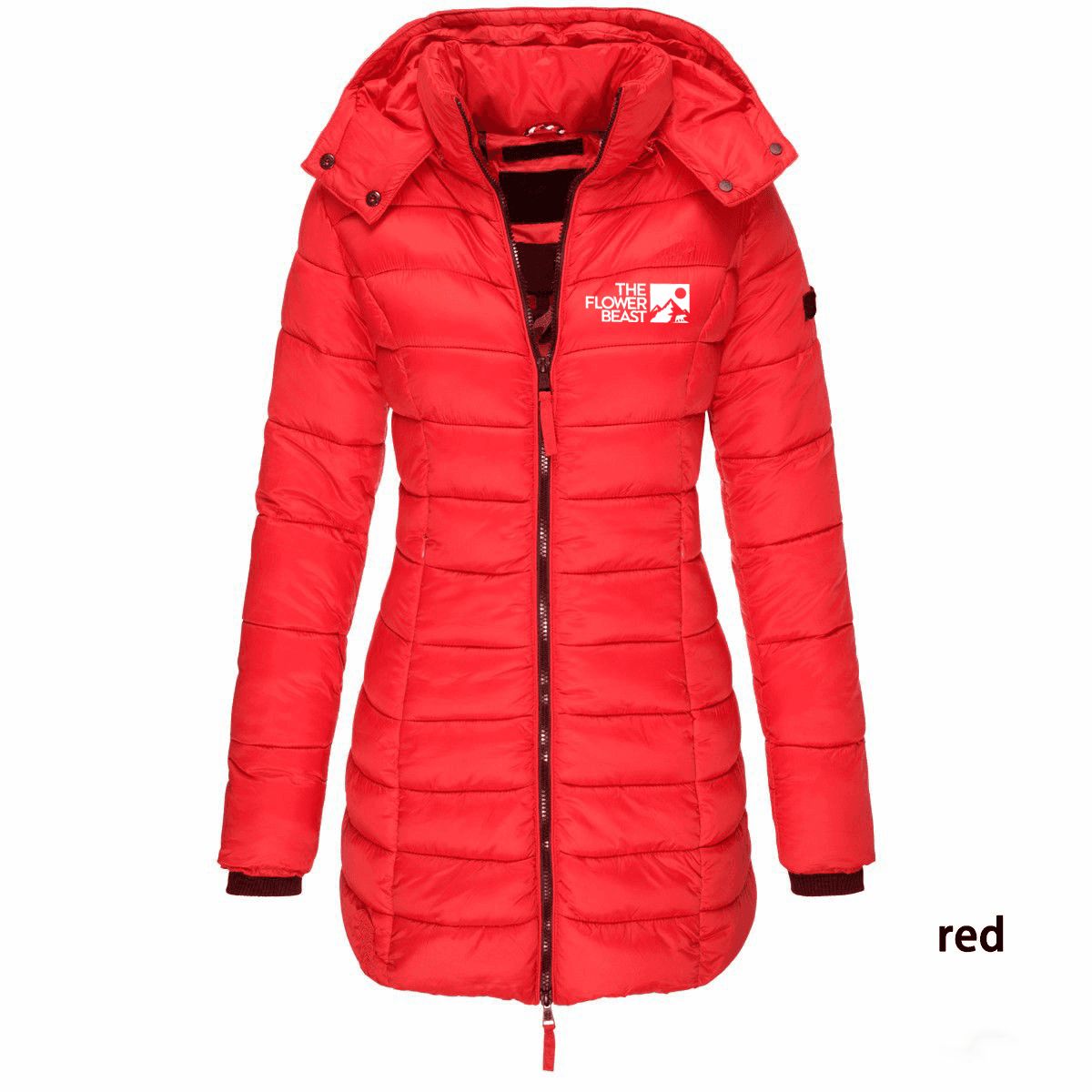 Veste d'hiver matelassée en coton pour femme, taille européenne, coupe ajustée, chaude, couleur unie, capuche, longueur mi-longue, imprimée - 2