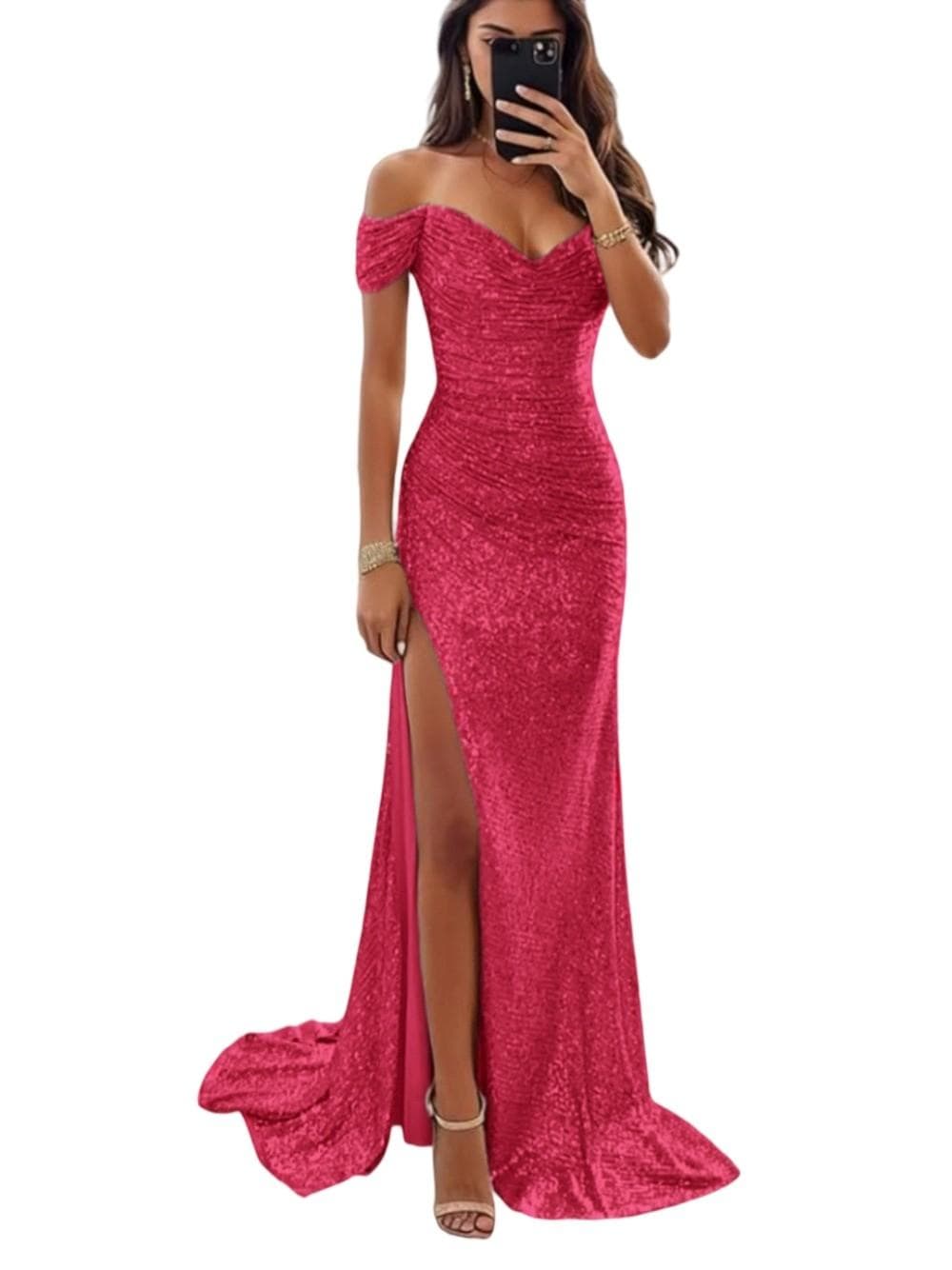Robe de soirée fendue à paillettes pour femmes, robe décontractée à la mode