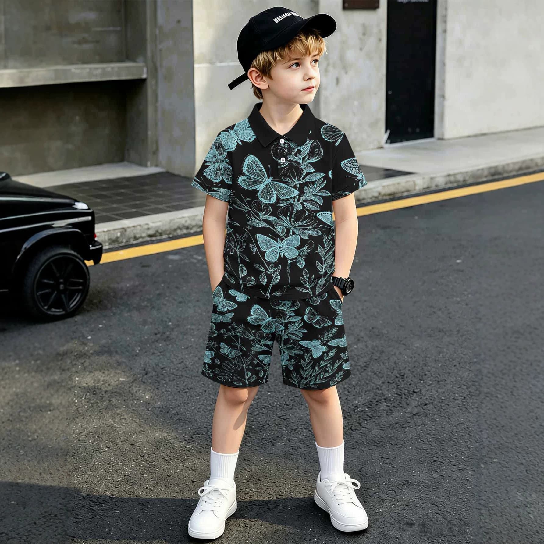 2026 New Polo Shirt 3D Full Print Summer Boys' Short Sleeve Shorts Two-Piece Set