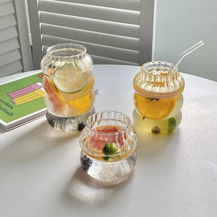Fat glass cup, beverage cup, big belly water cup, large capacity fruit tea, cold drink cup