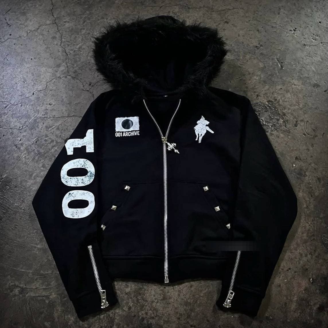 Men's Streetwear Zip-Up Hoodie With Letter Print & Rhinestone Detail - Oversized Retro Hip-Hop Pullover For Fall & Winter​