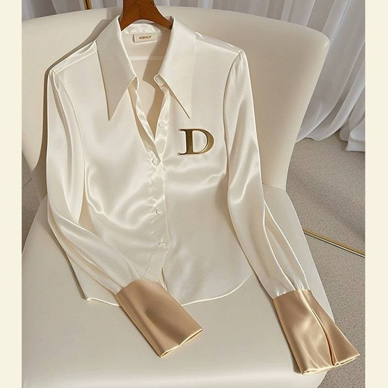 Women's Clothing Early autumn fashionable high end tops Mogo Fish Yuanchuang niche unique unique cool white acetate satin shirt
