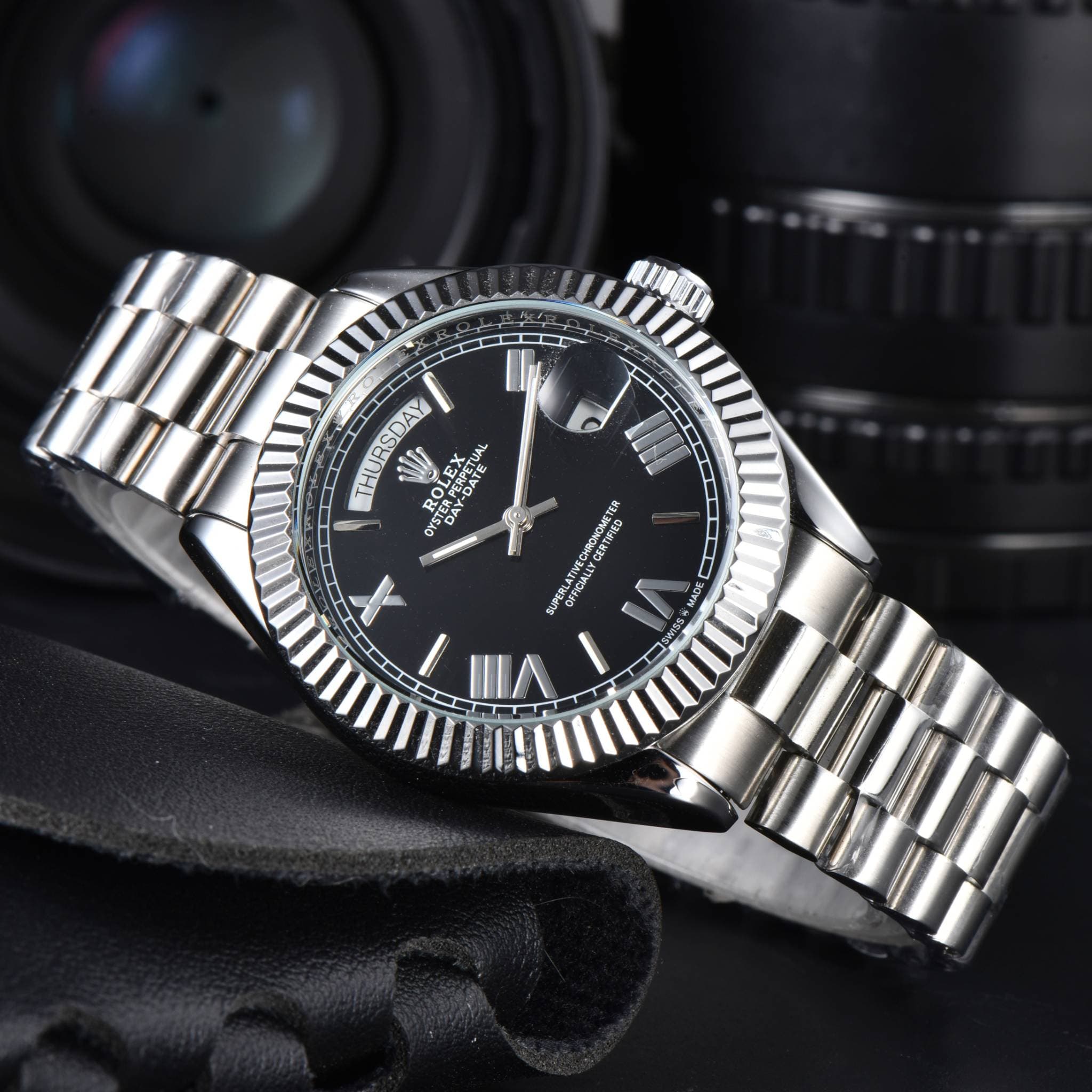 (DAY-DATE) Montre Oyster Perpetual Classic Double Date Cadran Bracelet en acier inoxydable Mouvement mécanique automatique