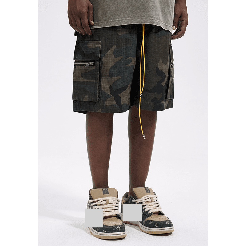 Men's Clothing Plus Size Washed Fashion Camouflage Retro Casual Loose Drawstring Versatile Workwear Trendy Shorts