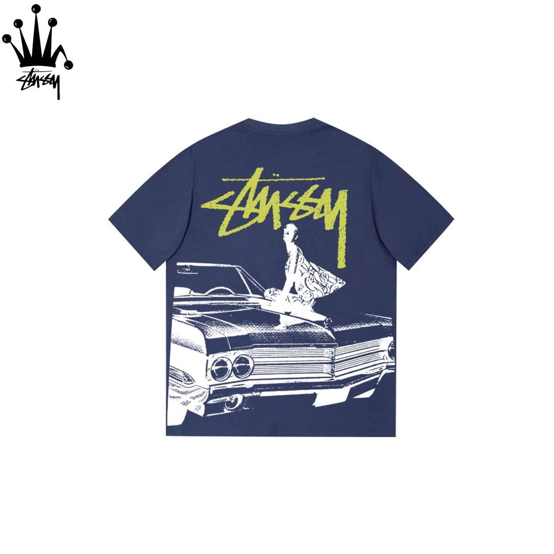 Stussy Car Full Printed Cylindrical Short Sleeved T-shirt Made Of Pure Cotton Fabric For Both Men And Women