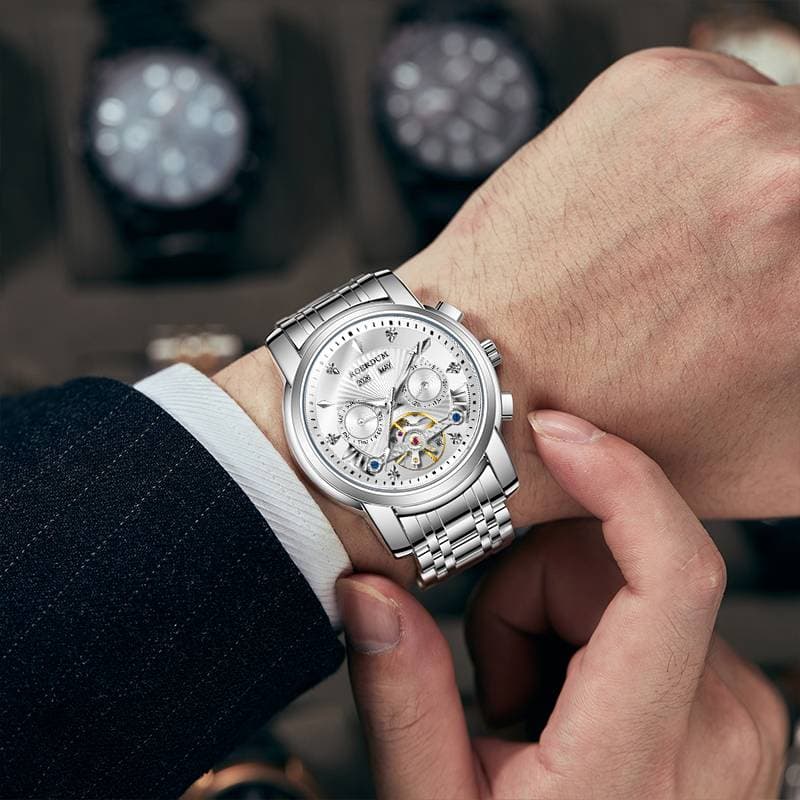 ROERDUM Apocalypse Knights Series – Dual-Color Luminous Hands, Silver Dial, Stylish Men's Mechanical Wristwatch