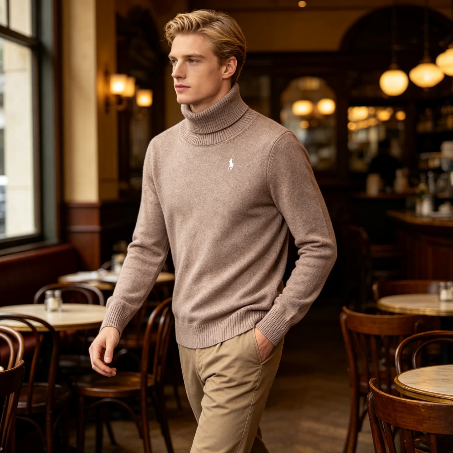 Pull col roulé Ralph Lauren pour homme, couleur unie, orné d'un poney brodé sur la poitrine gauche, coupe ajustée et chaude, idéal pour l'automn