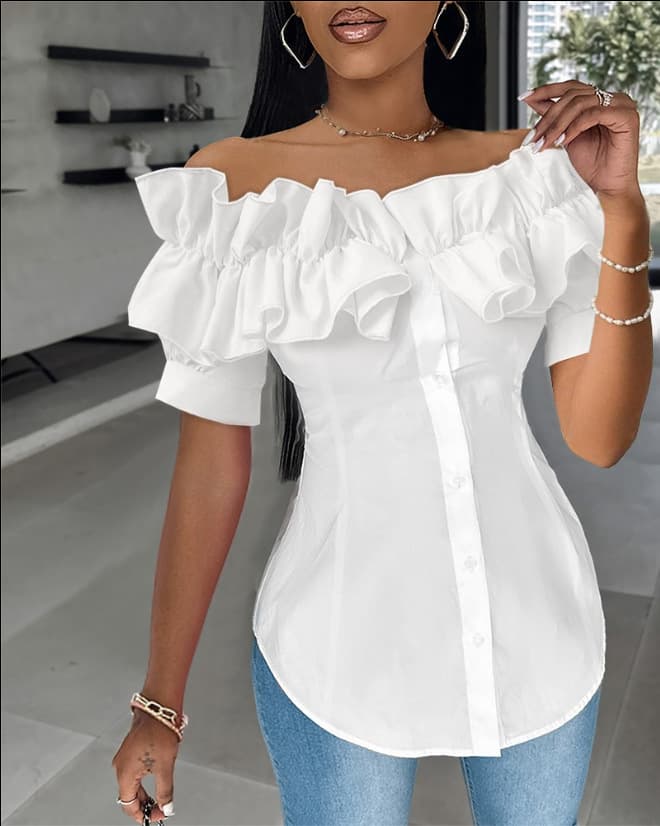 Women's Fresh Sweet Polyester Cardigan One-shoulder Slim Fit Women's Shirt