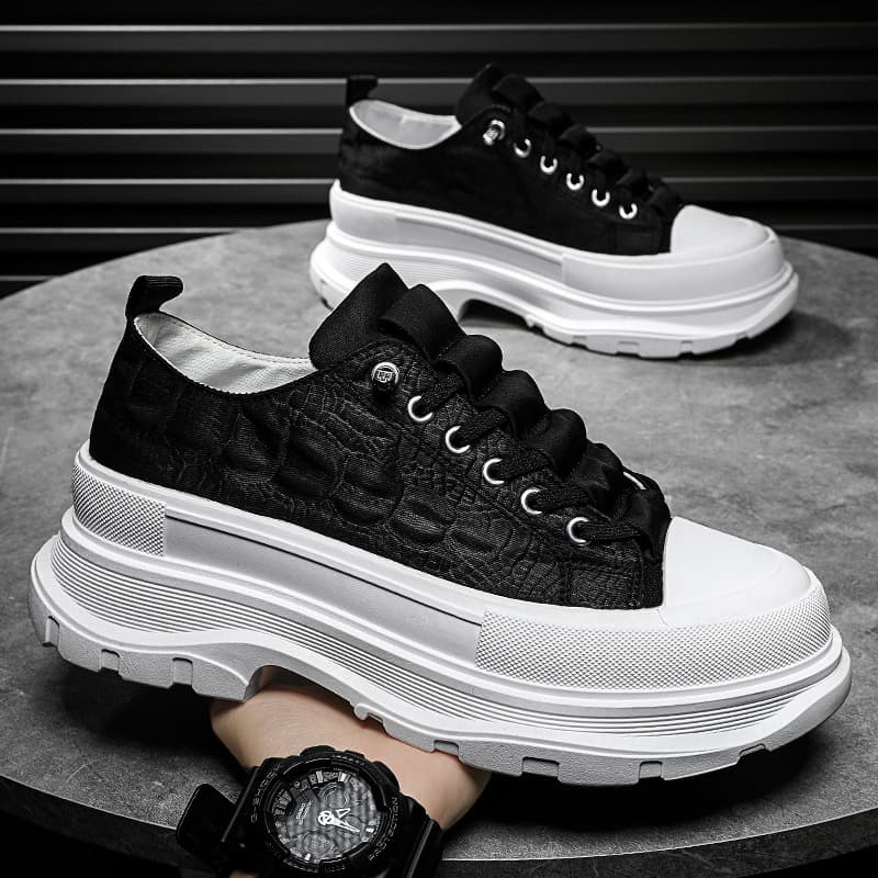 Summer New Mc Queen Sports Casual Men S Shoes Thick Bottom Tide Shoes Hong Kong Style Low Top Ice Silk Cloth Small White Board Shoes Men