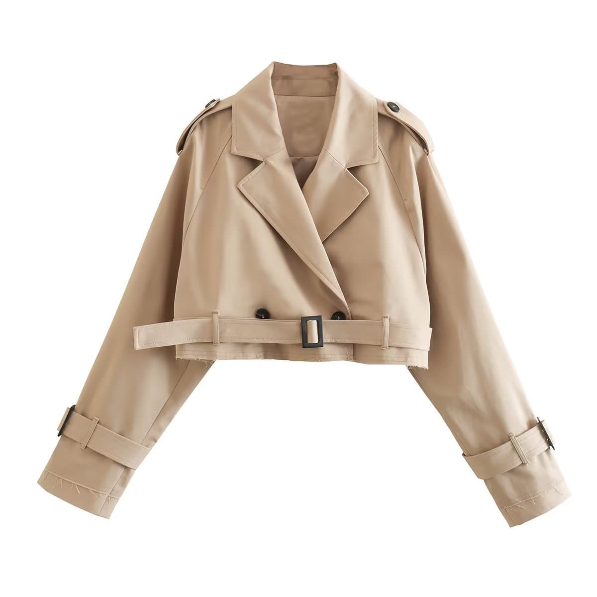 Women's Short Cut Windbreaker Belt Coat Jacket Women Spring