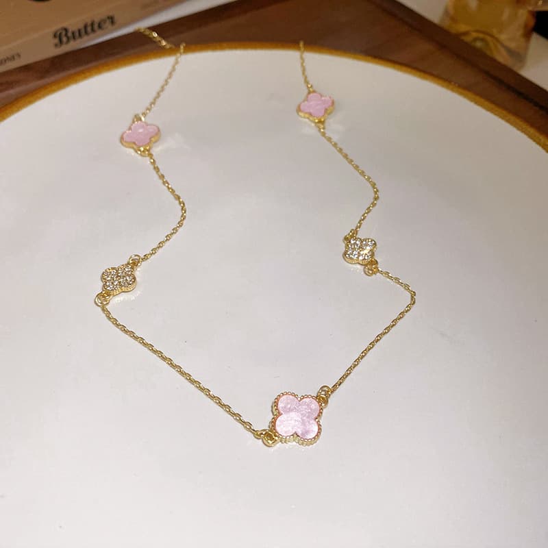 Ensemble de collier en acétate de fleur incrusté de diamants, chaîne de clavicule de tempérament de mode douce, réseau rouge simple, nouvelle ch