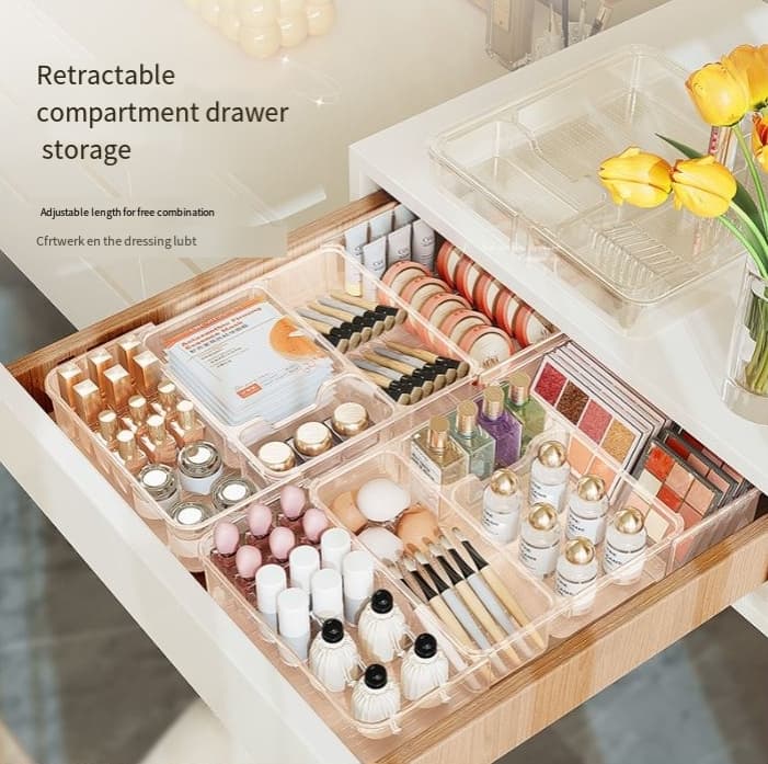 Drawer Retractable Compartment Cosmetics Storage Box Classification And Organization Lipstick Perfume Brush Storage Kitchen Storage
