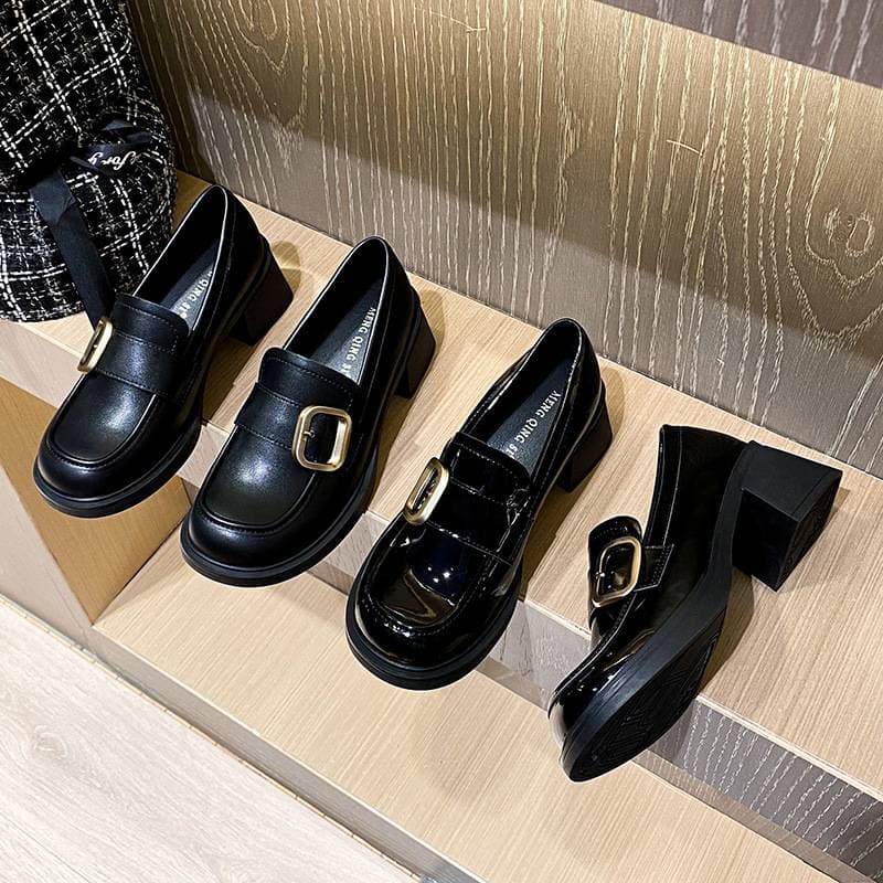 Women’s Shoes Loafers – 4cm Chunky Heel Patent Leather Shoes (2 Finishes)​