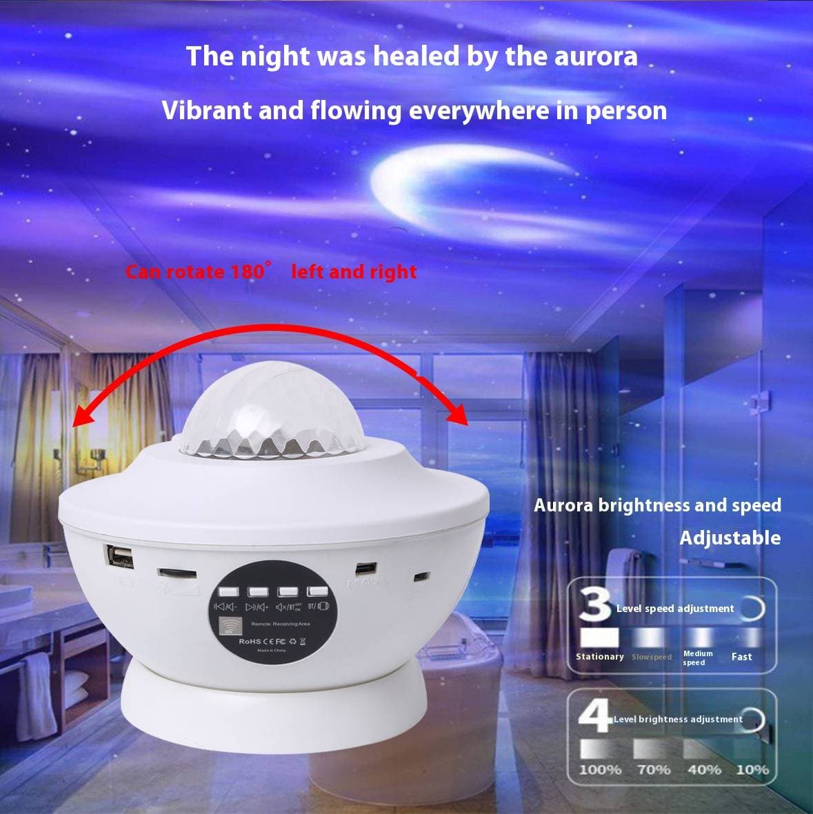 Aurora Borealis & Moon Night Light Projector – Bluetooth Star Lamp With Remote Control (Battery/USB Powered)