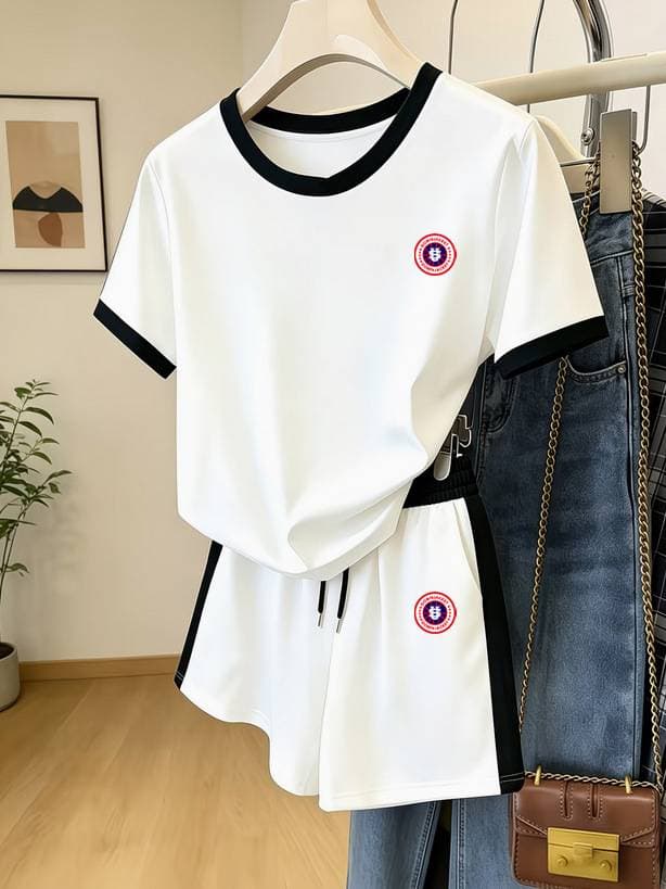 Women's Color Block Print Shorts Set - Summer Casual Two-Piece Outfit-13