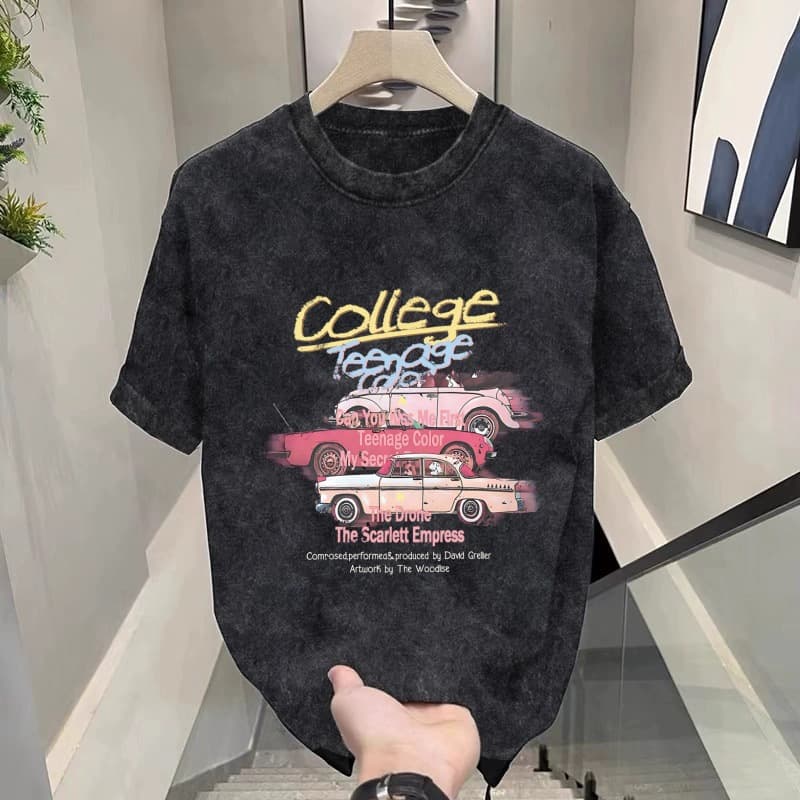T-shirt à manches courtes délavé et vieilli pour homme, nouvelle tendance ample, été 2024