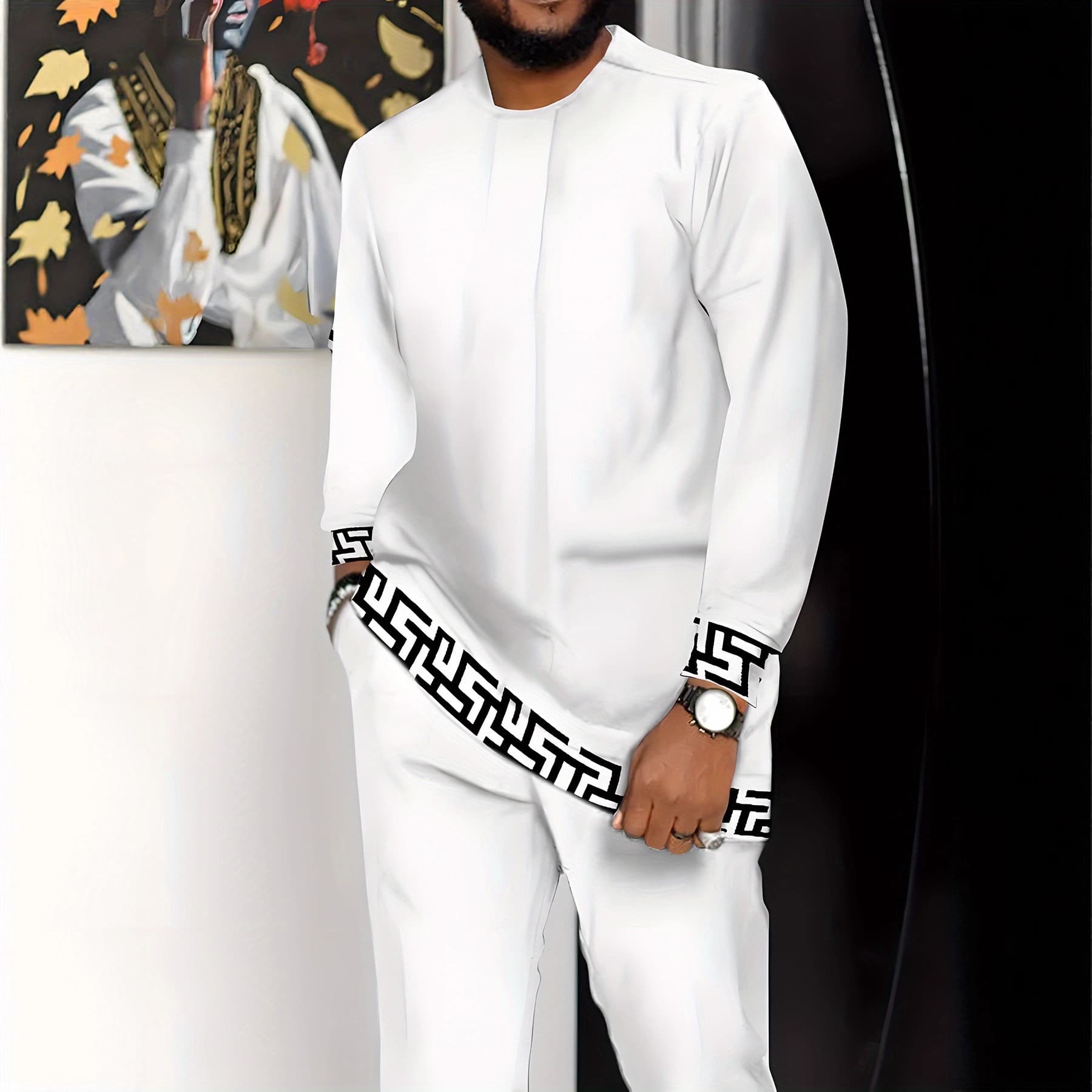 Men's Casual Short Sleeve Button-Up Shirt With Cartoon Digital Print & Matching Pants Set - Lightweight Polyester Blend For Spring & Summer
