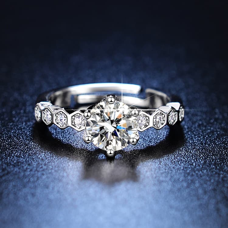 Stacked with honeycomb ring, one carat women's simulated diamond ring