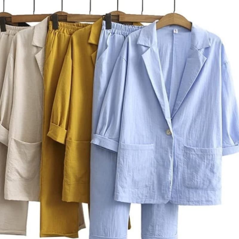 Women's Clothing Commuter Suit Set Cotton And Linen Jacket Pants Pocket Loose Fashion Casual Wear