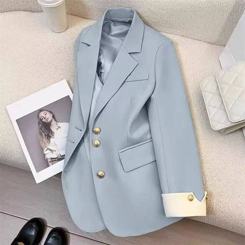 Spring Women's Blazer Jacket – Casual Office Wear, Slim Fit Stretch Polyester, Small Oversized Chic Coat (Black, Grey, Beige, Red, Sky Blue)​