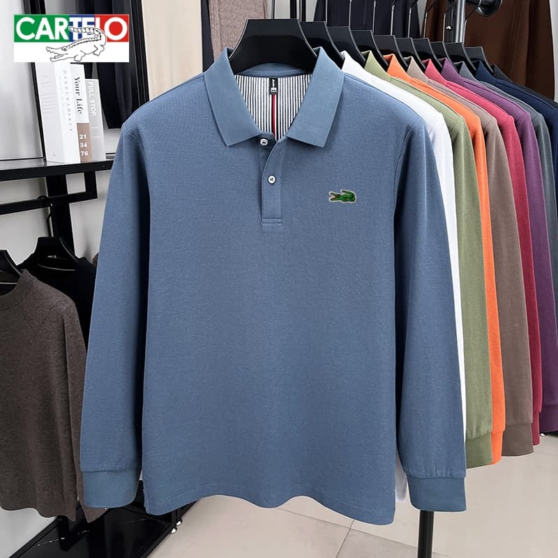 Crocodile Men‘s Long Sleeve Polo Shirt - Spring Fall Casual & Smart Casual Top For Layering Or Solo Wear