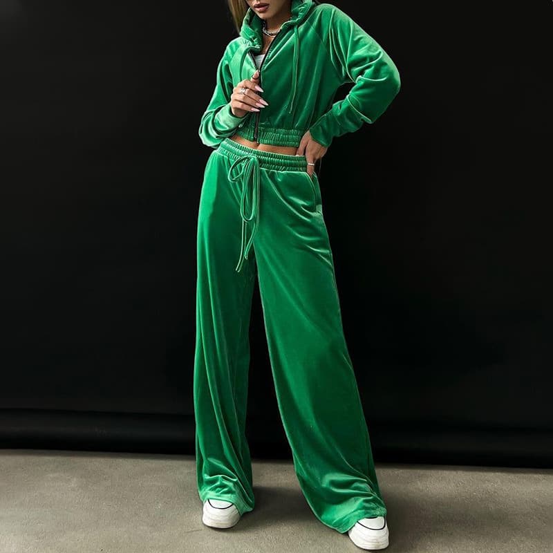 women's fashion hooded sweatshirt gold velvet sports casual pants suit