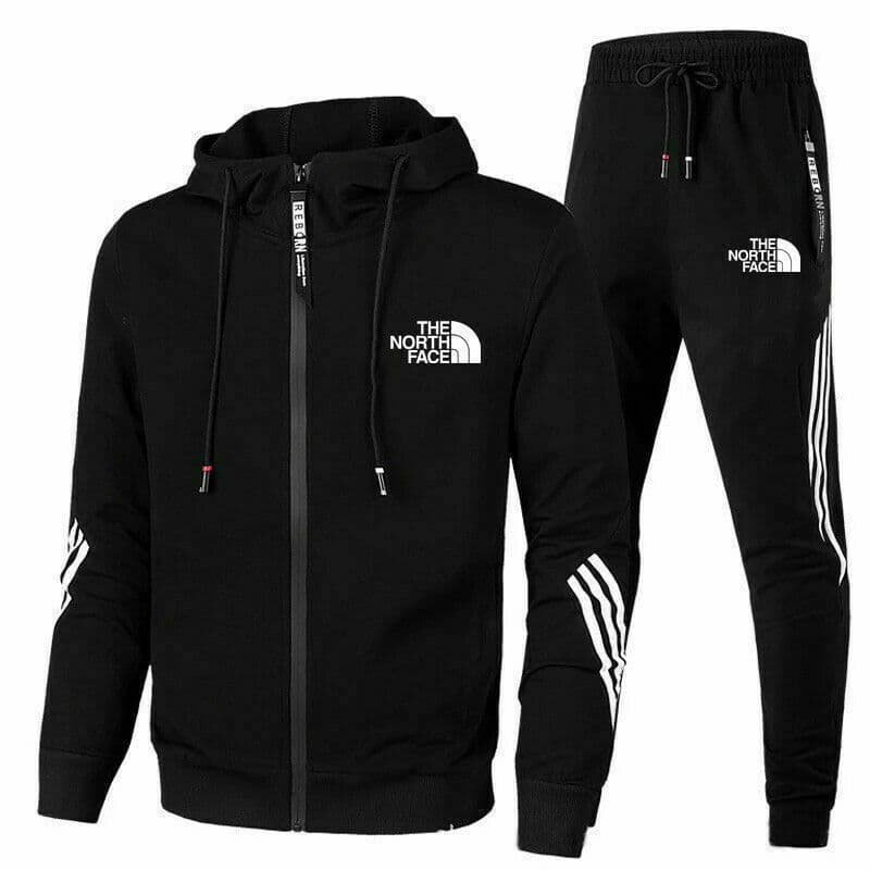 Printemps et automne Tide marque loisirs hommes vêtements de sport pull ensemble rayure impression à capuche fermeture éclair chemise deux pièces