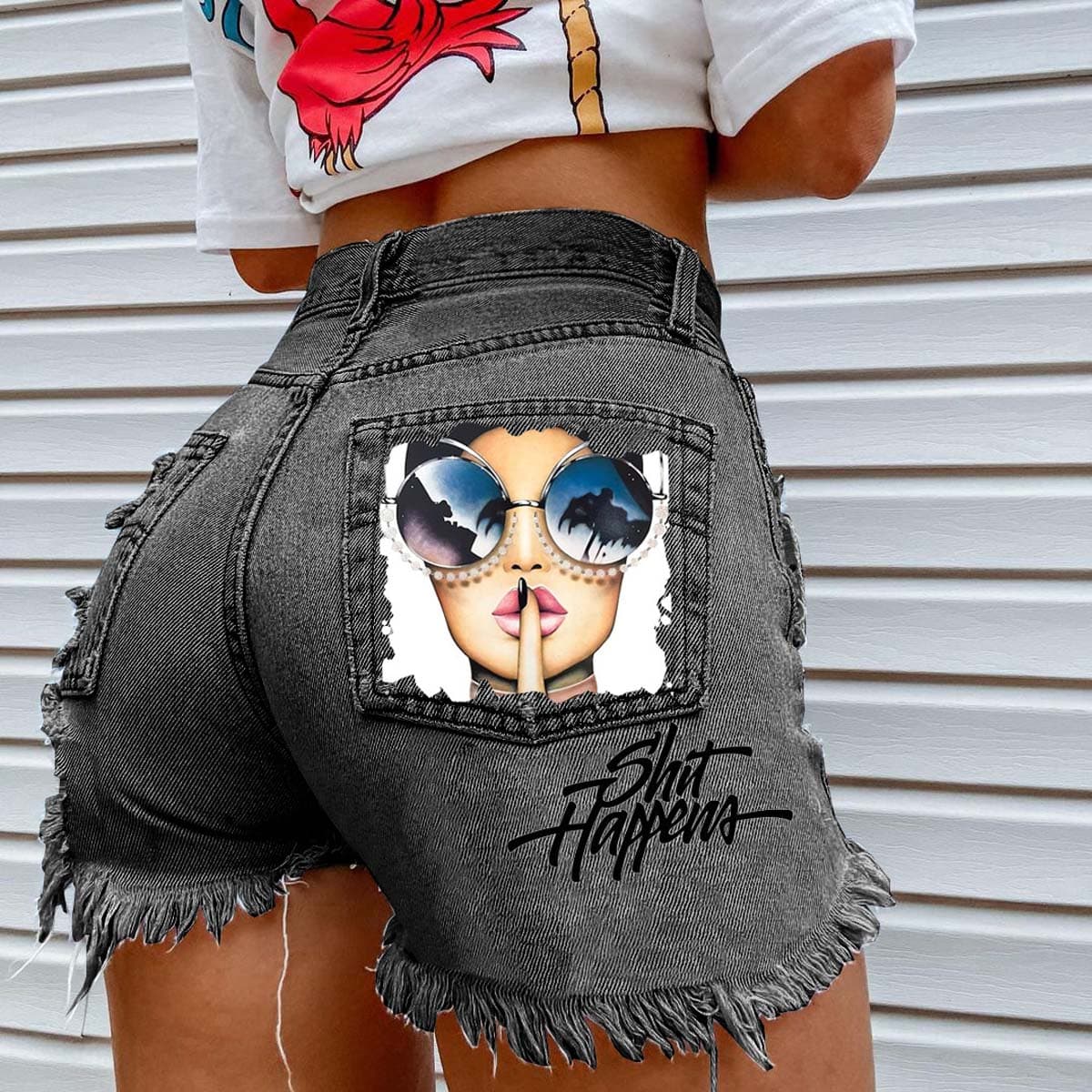 punk worn jeans women's personality casual women's shorts